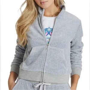 Juicy Couture Mock Neck Velour Zip Up Jacket In Grey Powder Heather Size XS NWT